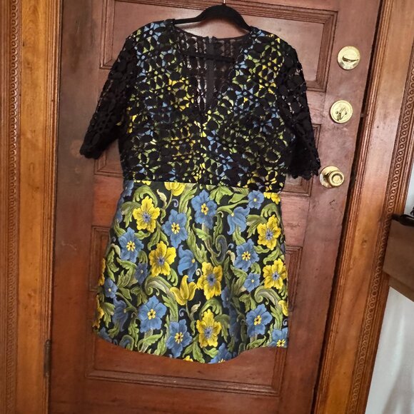 ASOS PREMIUM Lace Top Jacquard Mini Skater Dress - Multi / US 14 - Picture 2 of 9